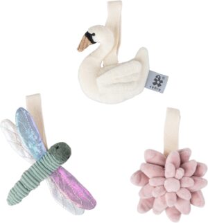 Aktivitetslegetøj, 3 stk. , Blomst/guldsmed/svane