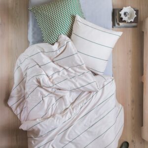 Mette Ditmer Align Sandfarvet med Grønne Striper (m. YKK lynlås) Sengetøjssæt