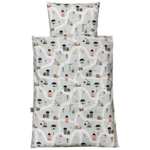 Baby Sengelinned - Dess. 1241 Lys Grå m/ Veje og Stopskilte