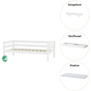 ECO Comfort Juniorseng hvid, med sengehest, skuffesæt og madras