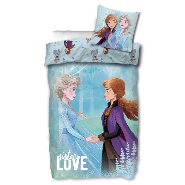 Frost junior sengetøj fra Disney Super flotÂ Disney sengetøj med Anna og Elsa motiv fra Frost. Det fineste lyseblå sengetøj med motiv af Anna og Elsa fra Frost på både dyne og pude. Frost sengetøjet er et lækkert blødt sengetøj i 100% økologisk bomuld.