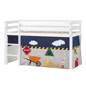 Hoppekids ECO Dream - Halvhøj Seng m. CONSTRUCTION Forhæng - 70x160 cm. - Ikke Delbar