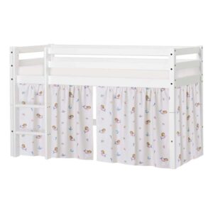 Hoppekids ECO Dream - Halvhøj Seng m. MERMAID Forhæng og Madras - 70x160 cm. - Delbar - Hvid