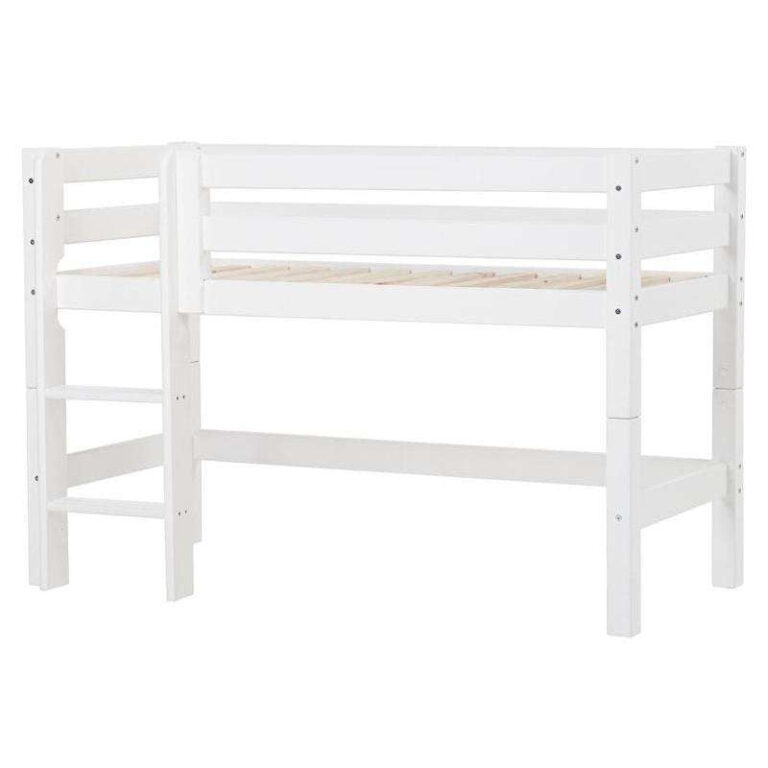 Hoppekids ECO Luxury - Halvhøj Seng m. Ryglæn - Lige Stige - Flere Størrelser - Hvid