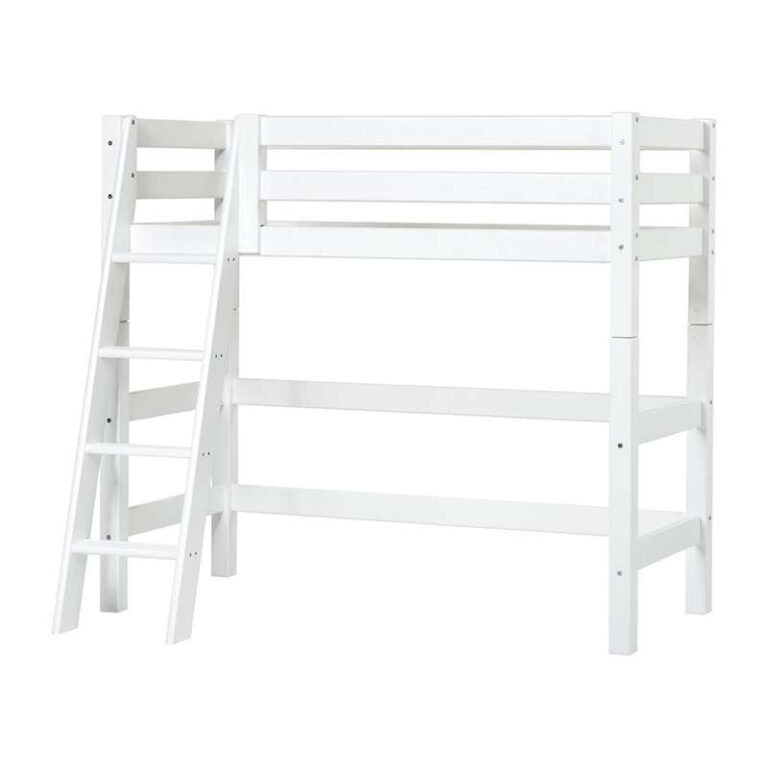 Hoppekids ECO Luxury - Mellemhøj Seng - Skrå Stige - Flere Størrelser - Hvid