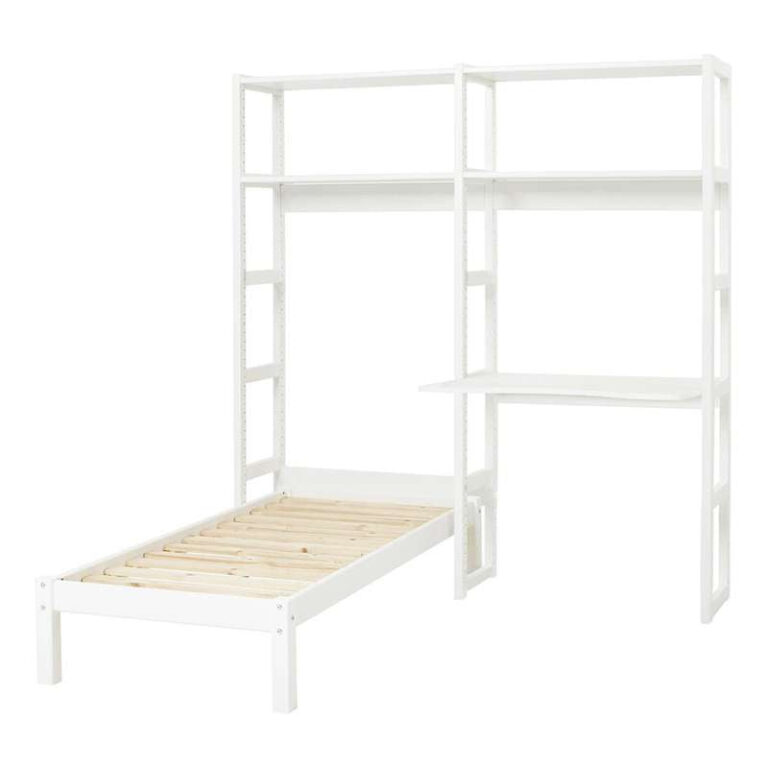 Hoppekids STOREY - Reol - 2 Sektioner m. 4 Hylder - Skriveplade og Seng - Flere Størrelser - Hvid