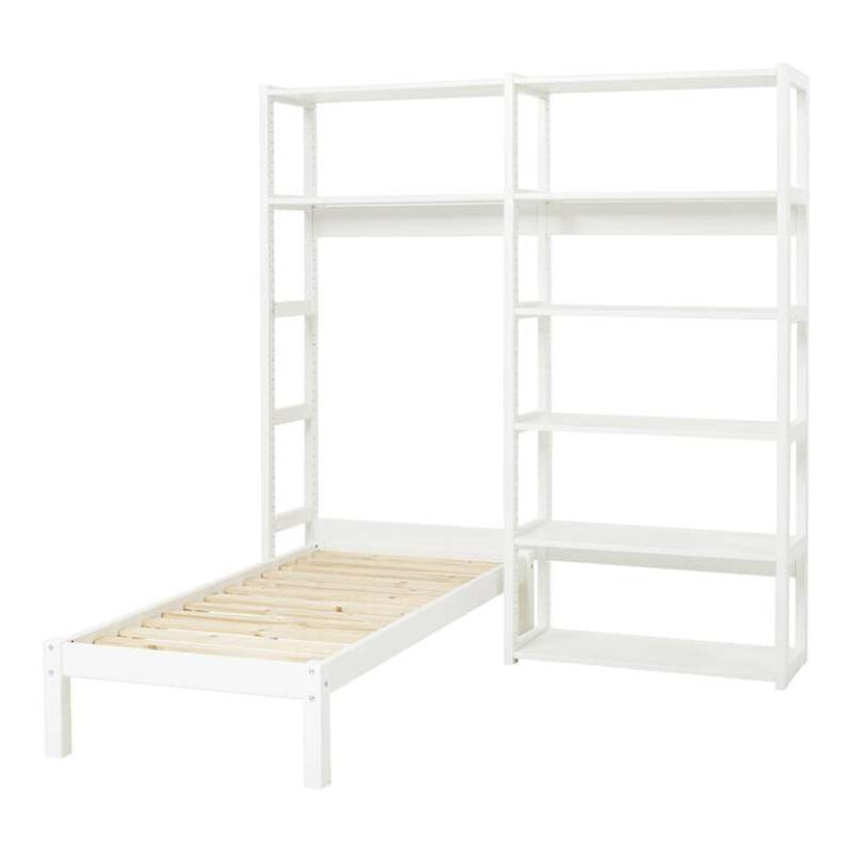 Hoppekids STOREY - Reol - 2 Sektioner m. 8 Hylder og Seng - Flere Størrelser - Hvid