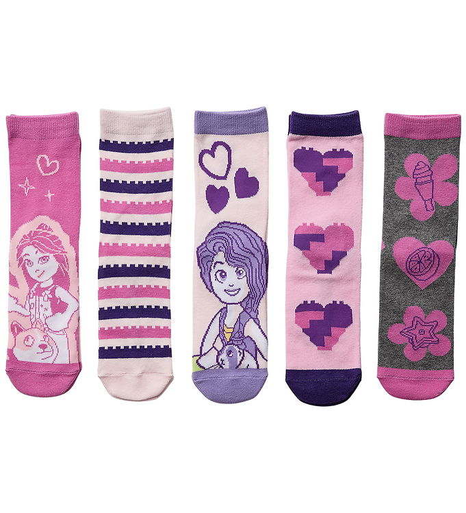 LEGO® Friends Strømper - 5-pak - LWAyo 602 - Lyserød/Lilla/Grå