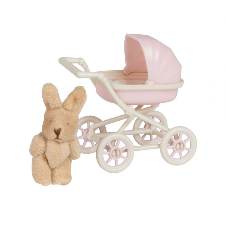Lundby lyserød barnevogn + bamse.