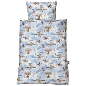 NM Baby Sengelinned - Lyseblå m/ Beige og Brune Helikoptere