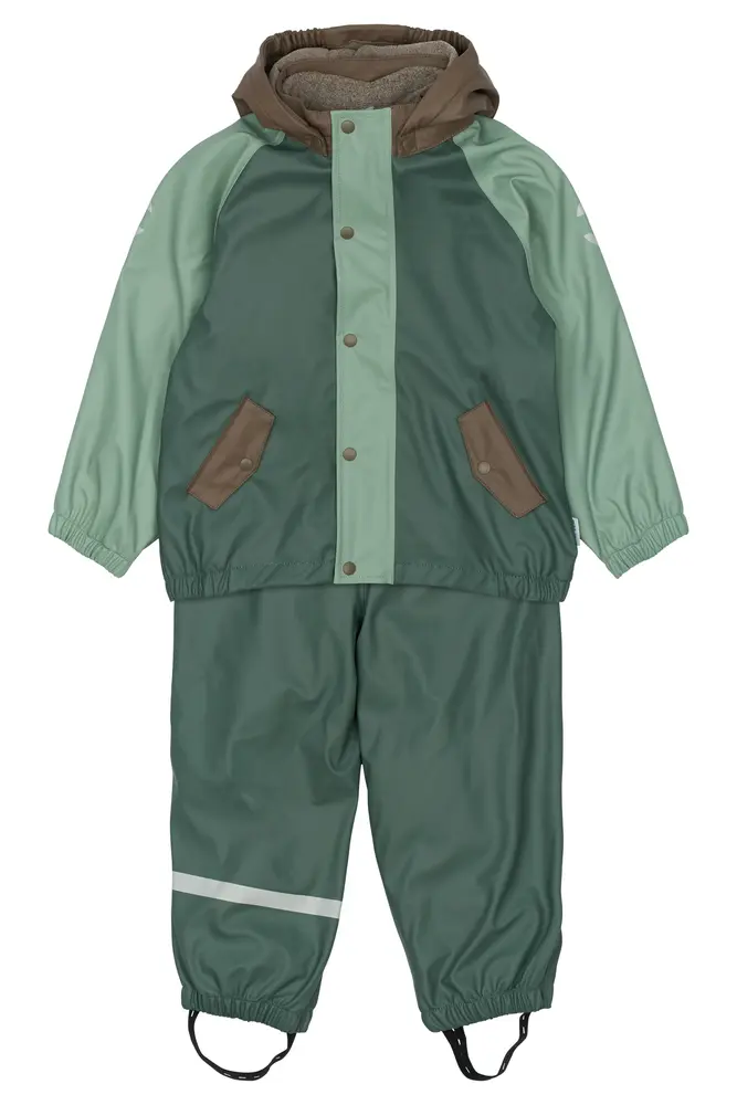 Regnsæt m. Fleece - Balsam green - 86 CM