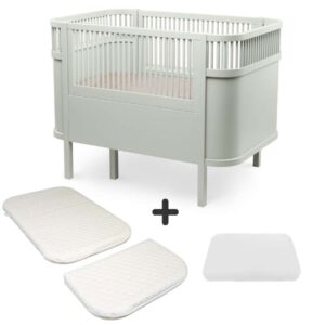 Sebra Klassisk Sengen Mist Green (m. Kid'oh Madras - Bundle 1) Babyseng