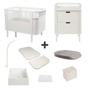 Sebra Sengen og Puslebordet m. Tilbehør - Classic White - Deluxe Bundle 1