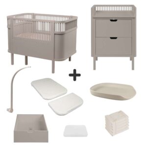 Sebra Sengen og Puslebordet m. Tilbehør - Jetty Beige - Deluxe Bundle 2