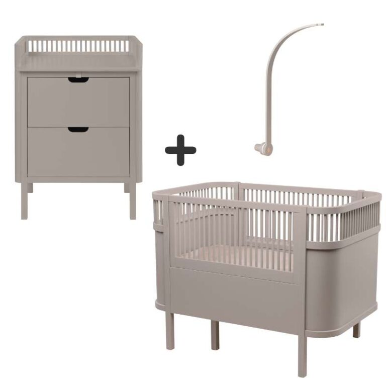 Sebra Sengen og Puslebordet m. Uroholder - Jetty Beige - Bundle 1