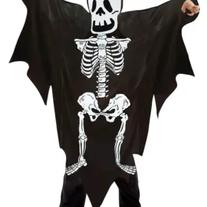 Skeleton Ghost kostume - SORT - 4-6 ÅR