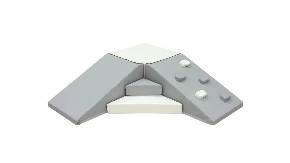 Skum legesæt med rutsjebane og klatrevæg - hårdt skum - grå/hvid