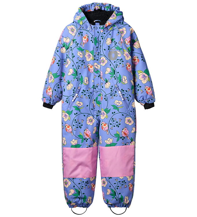 Småfolk Flyverdragt - Purple Delight m. Fugle/Blomster