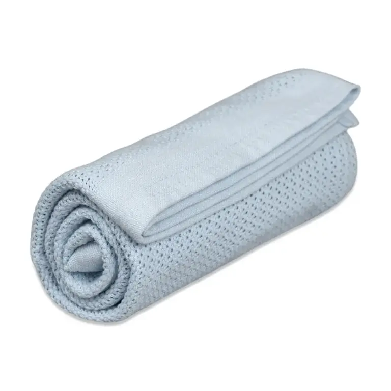 Striktæppe, bomuld, lyseblå