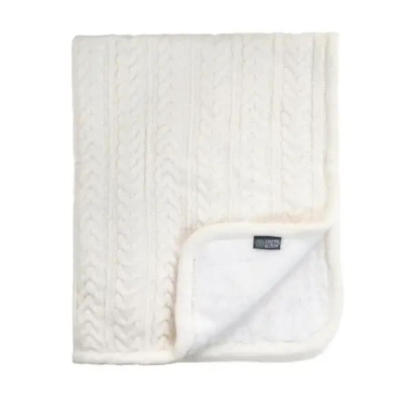Striktæppe med fleece, Ivory