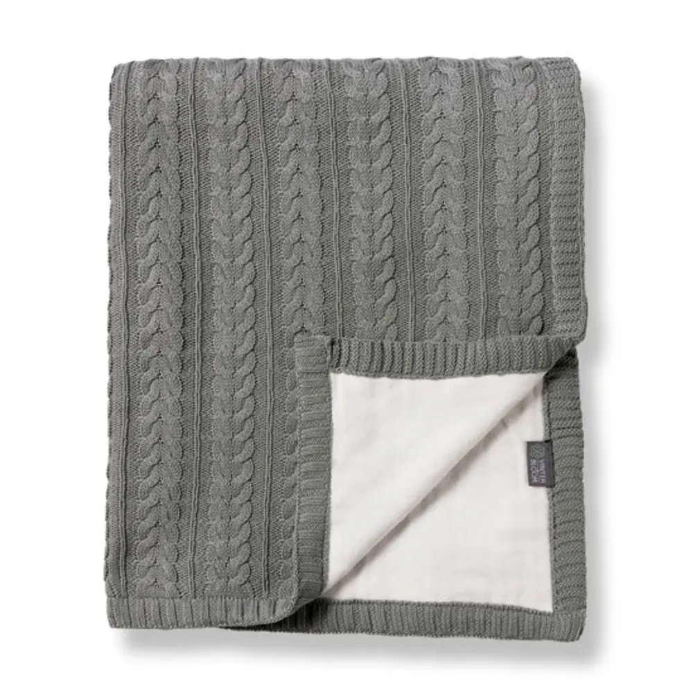 Striktæppe med fleece - Misty grey