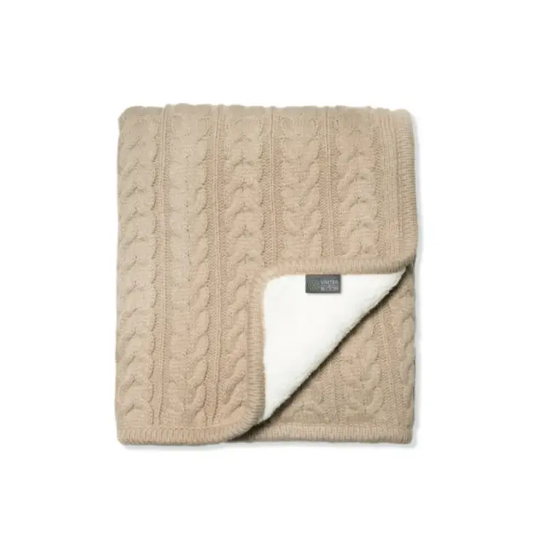 Striktæppe med fleece, sand beige
